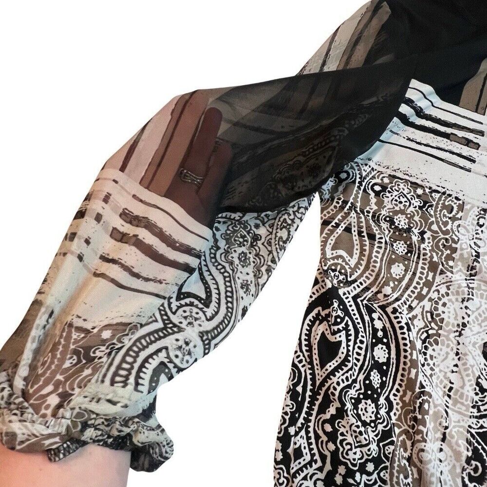 Alfani Blouse Womens Large Abstract Top Paisley Sheer Balloon Sleeve Boho Shirt - Picture 5 of 9